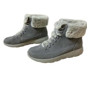 Skechers Boots 7.5 On The Go Winter Chill Gray Suede Leather Lace Up Ankle